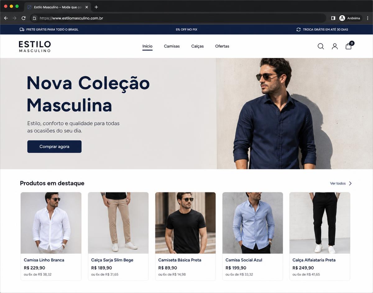 Tela do site do projeto Estilo Masculino